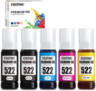 🖨️ fastink compatible refill ink bottle replacement for 522 t522 t522120 - et-2720, et-2710, et-4700 printer (2x black, 1x cyan, 1x magenta, 1x yellow) - pack of 5 logo