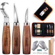 🔪 wood carving tools 5 in 1 knife set - perfect for kids & beginners: includes hook, whittling, detail knives, carving knife sharpener - ideal for spoon, bowl, cup, kuksa - 3-set round handle logo