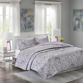 img 3 attached to Comfort Spaces Quilt Set - Paisley Design, Lightweight Bedding, All Season Coverlet Bedspread - Kashmir Purple 3 Piece Set with Matching Shams - King/Cal King Size