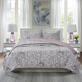 img 4 attached to Comfort Spaces Quilt Set - Paisley Design, Lightweight Bedding, All Season Coverlet Bedspread - Kashmir Purple 3 Piece Set with Matching Shams - King/Cal King Size