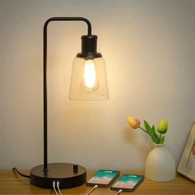 img 4 attached to 🏺 Vintage Industrial Table Lamp with Dual USB Ports and Dimmable LED Edison Bulb - Perfect for Bedroom, Living Room, Office - Antique Metal Desk Reading Lamp with Glass Shade - Includes 6W 2700K Bulb