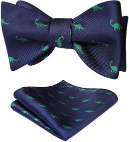 img 4 attached to HISDERN Dinosaur Bowties Jacquard Handkerchief - 🦖 Men's Fashion Accessories including Ties, Cummerbunds, and Pocket Squares