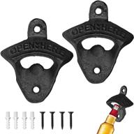 🍺 rustic farmhouse style: 2pcs vintage wall mounted cast iron bottle opener set for bars, ktv, hotels, and home décor - includes self-tapping screws - wd05 логотип