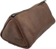 premium handmade soft leather travel dopp kit for toiletries by hide & drink :: bourbon brown logo