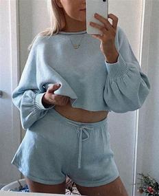 img 3 attached to 👚 ZESICA Women's Casual Long Sleeve Knit Pullover Sweatsuit; Solid Color 2-Piece Short Sweater Outfits Sets