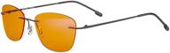 👓 rimless glasses for fluorescent glare, sleep, migraine light sensitivity - ultra slim anti-uv 99% blue light blocking (amber) logo