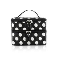 wenettion black double layer cosmetic bag with white polka dot pattern - travel toiletry makeup organizer bag with mirror logo