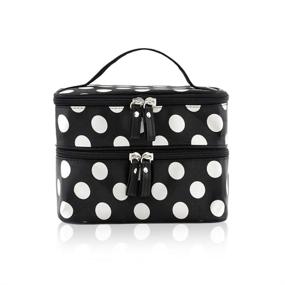 img 4 attached to WENETTION Black Double Layer Cosmetic Bag with White Polka Dot Pattern - Travel Toiletry Makeup Organizer Bag with Mirror