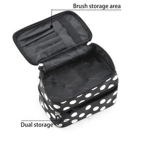 img 2 attached to WENETTION Black Double Layer Cosmetic Bag with White Polka Dot Pattern - Travel Toiletry Makeup Organizer Bag with Mirror