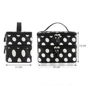 img 3 attached to WENETTION Black Double Layer Cosmetic Bag with White Polka Dot Pattern - Travel Toiletry Makeup Organizer Bag with Mirror