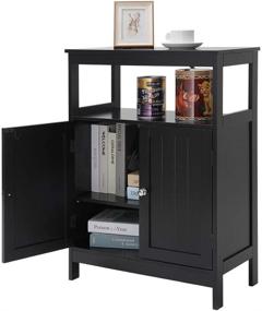 img 2 attached to 🚽 IWELL Black Bathroom Floor Storage Cabinet | Adjustable Shelf | 3 Height Options | Free Standing Kitchen Cupboard | Wooden Storage Cabinet with Doors | Office Furniture