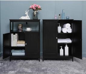 img 3 attached to 🚽 IWELL Black Bathroom Floor Storage Cabinet | Adjustable Shelf | 3 Height Options | Free Standing Kitchen Cupboard | Wooden Storage Cabinet with Doors | Office Furniture