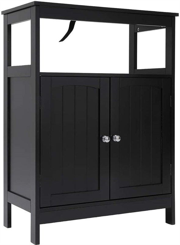 IWELL Black Bathroom Cabinet with 2 Doors and 3 Adjustable