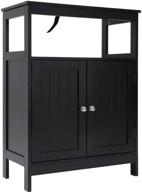 🚽 iwell black bathroom floor storage cabinet | adjustable shelf | 3 height options | free standing kitchen cupboard | wooden storage cabinet with doors | office furniture logo