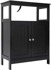 img 4 attached to 🚽 IWELL Black Bathroom Floor Storage Cabinet | Adjustable Shelf | 3 Height Options | Free Standing Kitchen Cupboard | Wooden Storage Cabinet with Doors | Office Furniture