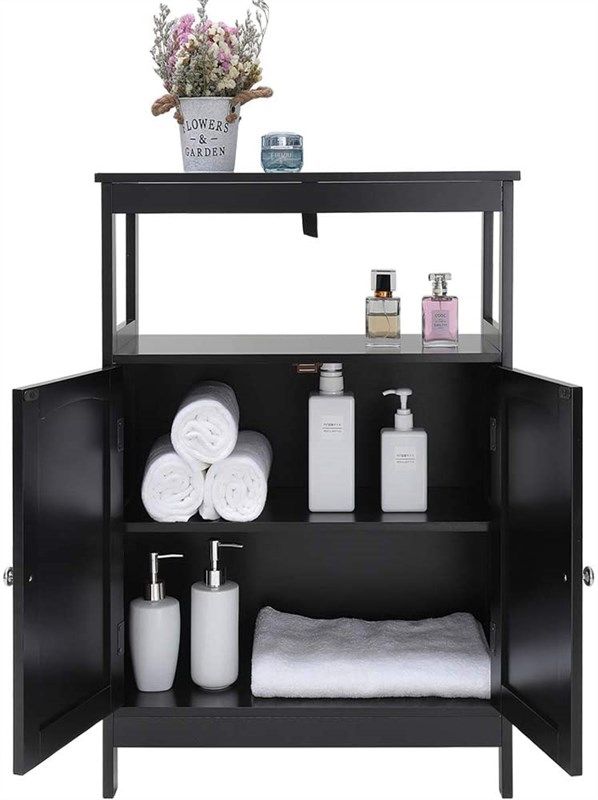 IWELL Black Bathroom Cabinet with 2 Doors and 3 Adjustable