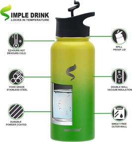 img 2 attached to SIMPLE DRINK Stainless Steel Insulated Water Bottle - Leak Proof, Wide Mouth, Ideal for Sport and Travel - 1 or 3 Lids Included (18oz, 32oz)