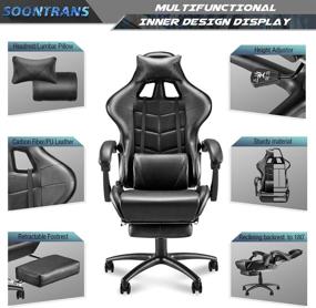 img 3 attached to 🪑 Large Size Gaming Chair for Big and Tall Person up to 400lbs with Footrest - Soontrans Black Computer Chair, High Back Video Game Chair with Headrest, Massage Lumbar Pillow (Black)