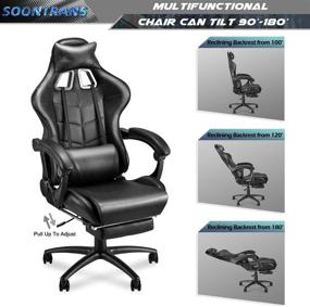 img 2 attached to 🪑 Large Size Gaming Chair for Big and Tall Person up to 400lbs with Footrest - Soontrans Black Computer Chair, High Back Video Game Chair with Headrest, Massage Lumbar Pillow (Black)