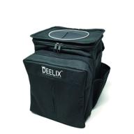 deelix car trash bin: sturdy zipper lid, premium material, leak proof. convenient storage pockets & tissue box pocket. includes air freshener & disposable bags. logo