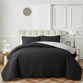 img 2 attached to Dark Gray / Black Reversible Queen Size Quilt Set by Uozzi Bedding - Soft Microfiber Lightweight Men Coverlet Bedspread for All Season - Includes 1 Quilt Set with 2 Shams