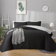 dark gray / black reversible queen size quilt set by uozzi bedding - soft microfiber lightweight men coverlet bedspread for all season - includes 1 quilt set with 2 shams logo