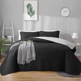 img 4 attached to Dark Gray / Black Reversible Queen Size Quilt Set by Uozzi Bedding - Soft Microfiber Lightweight Men Coverlet Bedspread for All Season - Includes 1 Quilt Set with 2 Shams