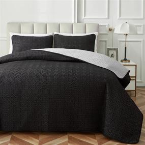 img 1 attached to Dark Gray / Black Reversible Queen Size Quilt Set by Uozzi Bedding - Soft Microfiber Lightweight Men Coverlet Bedspread for All Season - Includes 1 Quilt Set with 2 Shams