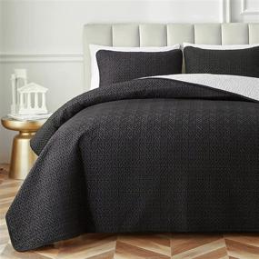 img 3 attached to Dark Gray / Black Reversible Queen Size Quilt Set by Uozzi Bedding - Soft Microfiber Lightweight Men Coverlet Bedspread for All Season - Includes 1 Quilt Set with 2 Shams