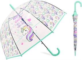 img 4 attached to 🌈 MingYuHui Transparent Romantic Stick Umbrella with Unicorn Print - Ideal for Rainy Days