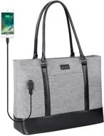 👜 stylish laptop tote bag for women: 15.6-inch laptop purse with multiple compartments in black and gray logo