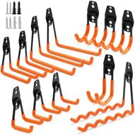 🔧 heavy duty garage hooks - pack of 12 steel wall mount utility hooks with anti-slip coating for power tools, ladders, bikes, and garden yard tools - efficient organizer for garage storage logo