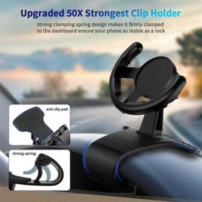 img 2 attached to TOLUOHU Car Phone Mount: 360° Rotation Dashboard Cell Phone Holder with Pop Socket Clip Stand - Compatible with iPhone 11/12 Pro Max, Samsung Galaxy S10, LG, and More