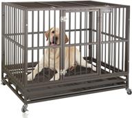 🐶 high-quality heavy duty dog crate: robust metal pet kennel playpen with lockable wheels | large dog cage constructed of steel featuring escape-proof locks | ideal for indoor and outdoor use logo