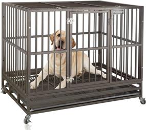 img 4 attached to 🐶 High-Quality Heavy Duty Dog Crate: Robust Metal Pet Kennel Playpen with Lockable Wheels | Large Dog Cage Constructed of Steel featuring Escape-Proof Locks | Ideal for Indoor and Outdoor Use
