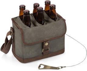 img 4 attached to 6-Bottle Beer Caddy with Built-in Opener - 🍻 Khaki Green/Brown by LEGACY - a Picnic Time Brand