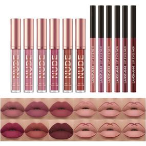 img 3 attached to 12-Piece Matte Liquid Lipstick Set with Lip Liner Pens - Pigment Velvety Nude Lip Stain, Waterproof Long-Lasting Lip Gloss, One-Step Lips Makeup Kit, Ideal Make-up Gift Set