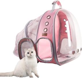 img 4 attached to 🐱 Do4Pets Expanded Back Cat Backpack, Transparent Bubble Pet Carrier with Breathable Mesh, Airline Approved Travel Backpack for Market, Walking & Outdoor Use (Pink, Back Expansion)