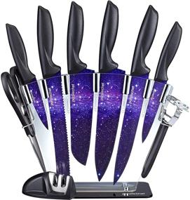 img 4 attached to 🔪 Сет ножей для кухни PurpleChef 10-Piece Purple Galaxy: Ножи с высококачественными нержавеющими стальными лезвиями, включает ножницы, точилку, овощечистку и подставку.