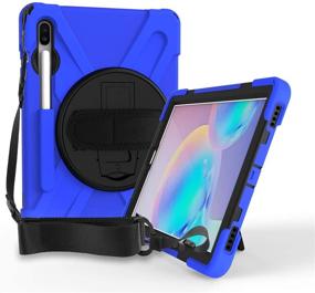 img 3 attached to KIQ Shockproof Dual-Layer Case with Kickstand, Handstrap, Shoulderstrap Sling for Samsung Galaxy Tab S7 Plus 12.4 (SM-T970) - Durable Heavy Duty Cover in Shield Blue