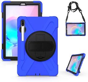 img 2 attached to KIQ Shockproof Dual-Layer Case with Kickstand, Handstrap, Shoulderstrap Sling for Samsung Galaxy Tab S7 Plus 12.4 (SM-T970) - Durable Heavy Duty Cover in Shield Blue