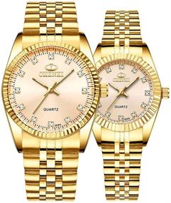 img 4 attached to Couple Watches Golden Stainless Waterproof Women's Watches for Wrist Watches