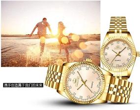 img 1 attached to Couple Watches Golden Stainless Waterproof Women's Watches for Wrist Watches