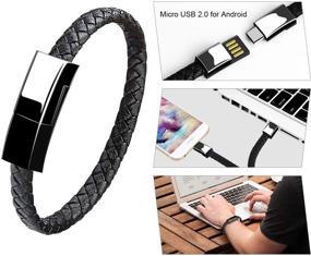 img 2 attached to 🔌 Black Leather Braided Wrist Line Charging Bracelets - Fashion Cable Data Charge Cord with Lightning Connection