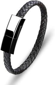 img 4 attached to 🔌 Black Leather Braided Wrist Line Charging Bracelets - Fashion Cable Data Charge Cord with Lightning Connection