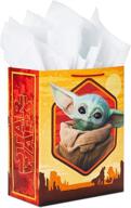 🎁 hallmark 13&#34; large star wars gift bag with tissue paper featuring baby yoda, the child, and the mandalorian - perfect for christmas, holidays, birthdays, baby showers, halloween, or may the fourth celebrations logo