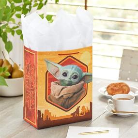 img 3 attached to 🎁 Hallmark 13&#34; Large Star Wars Gift Bag with Tissue Paper featuring Baby Yoda, The Child, and The Mandalorian - Perfect for Christmas, Holidays, Birthdays, Baby Showers, Halloween, or May the Fourth Celebrations