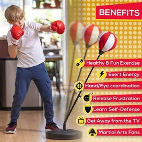 img 3 attached to Whoobli Punching Bag for Kids: Adjustable Boxing Bag Set with Gloves for Boys & Girls