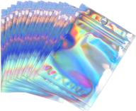 🎁 50pcs smell proof holographic color flat foil pouch bags - resealable ziplock mylar bags for christmas party favor food storage (4×6 inch) логотип