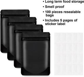 img 2 attached to 🌿 100 Pcs Mylar Bags 4x6 | Resealable Matte Black Ziplock Storage Bags with Labels | Smell Proof and Air Tight | Ideal for Herb and Food Storage